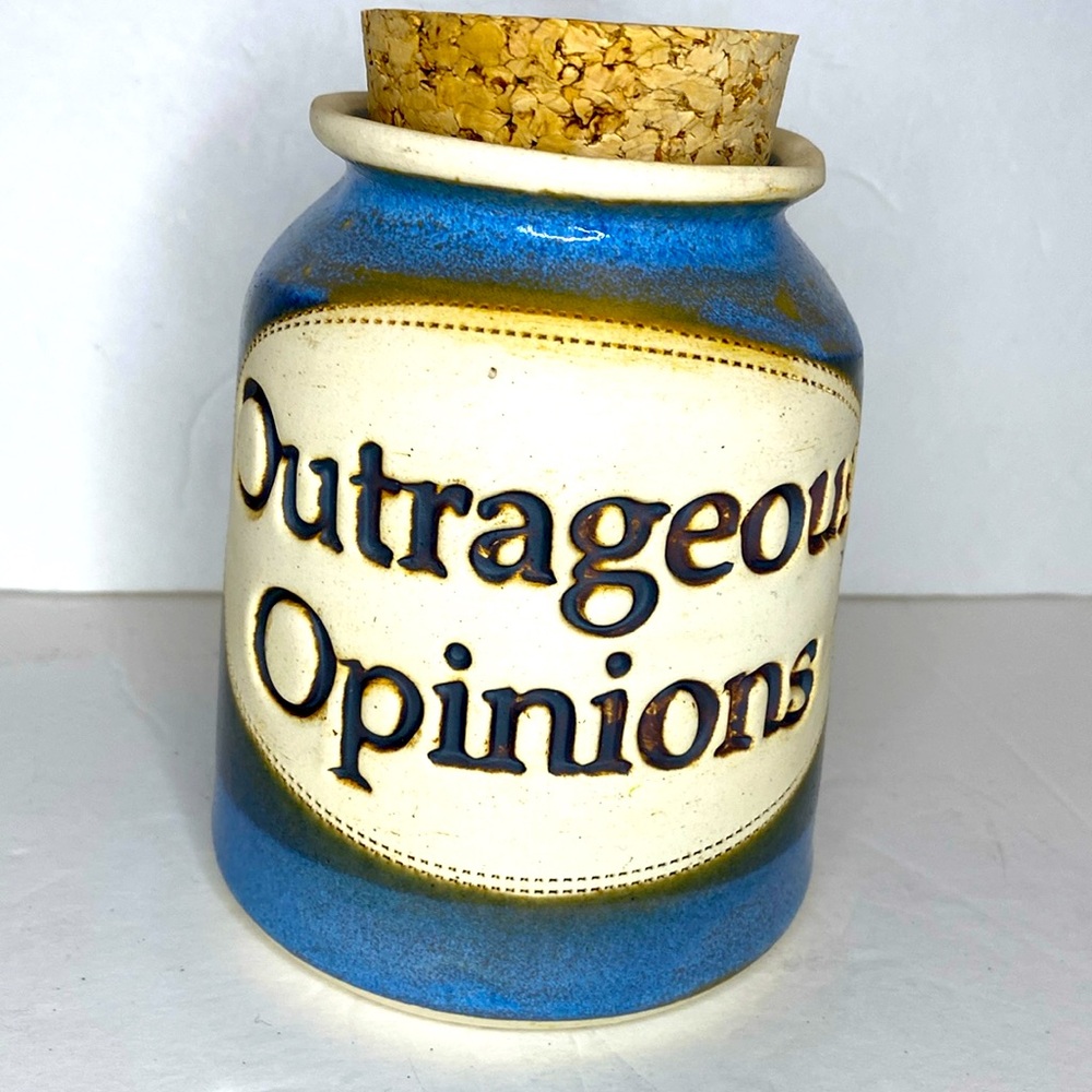 Dr. Brophy’s Word Jars Outrageous Opinions Vintage Pottery Blue Jar Container